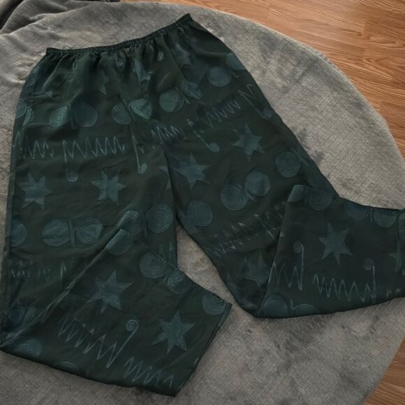 Vintage Victoria’s Secret Dark Green Patterned Mesh Pants - Picture 1 of 3